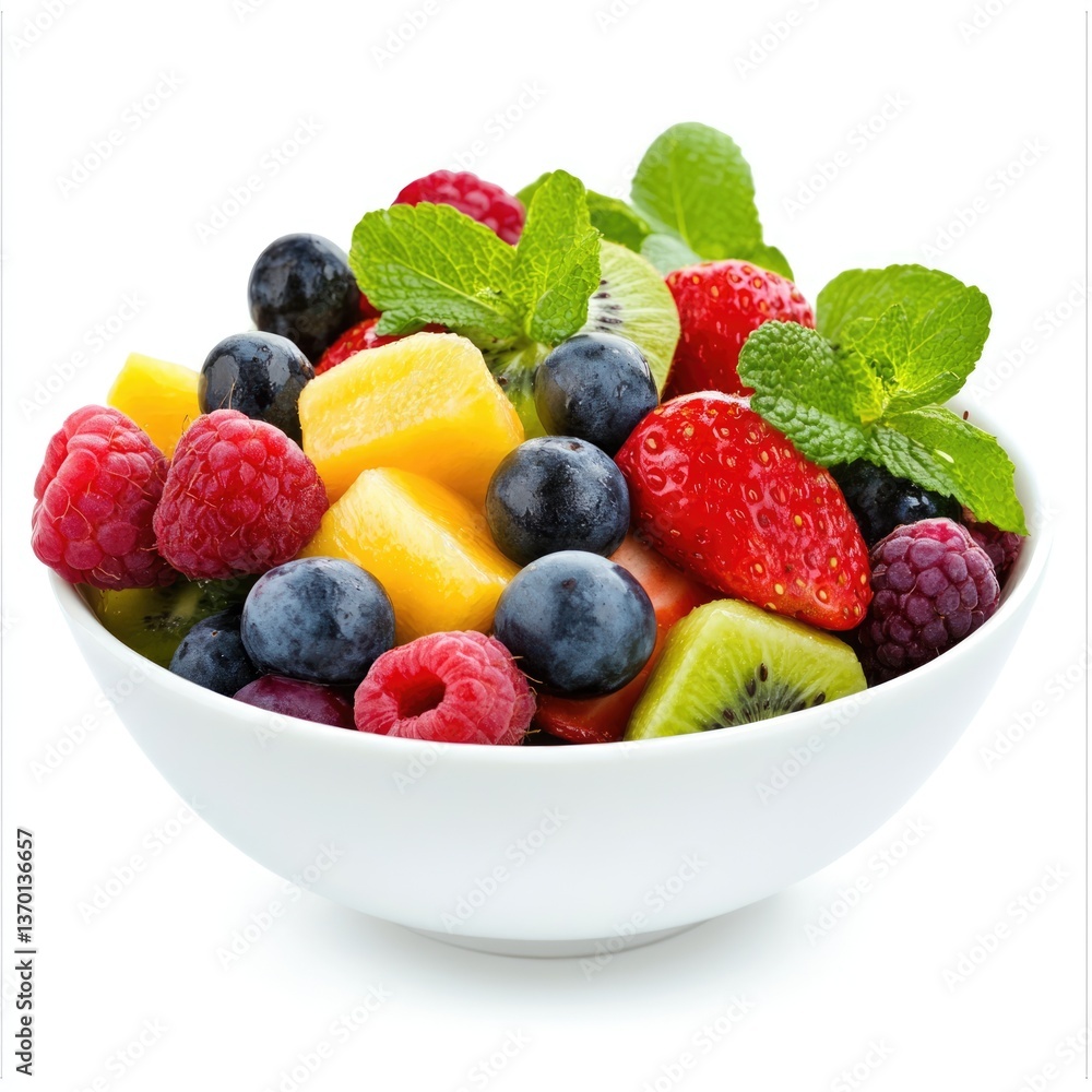 Vibrant fruit salad bowl kitchen setting high-resolution image fresh ingredients top view healthy concept Vibrant fruit salad bowl kitchen setting high-resolution image fresh ingredients top view healthy concept
