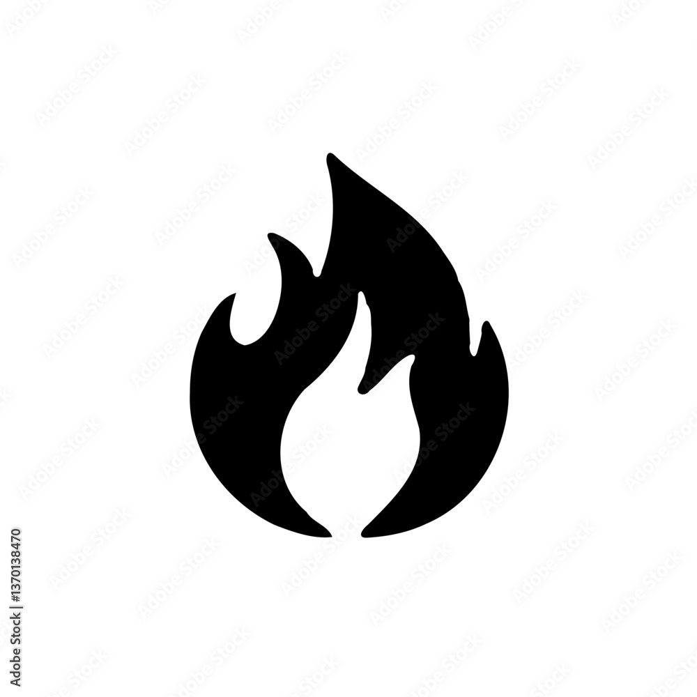 Stylized Flame Icon Silhouette on White Canvas Stylized Flame Icon Silhouette on White Canvas