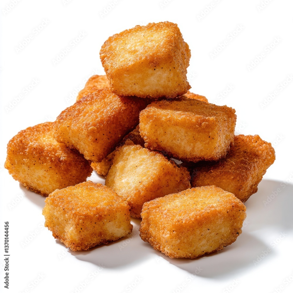 Crispy ovenbaked nuggets arrangement isolated on white food photography clean background culinary concept Crispy ovenbaked nuggets arrangement isolated on white food photography clean background culinary concept