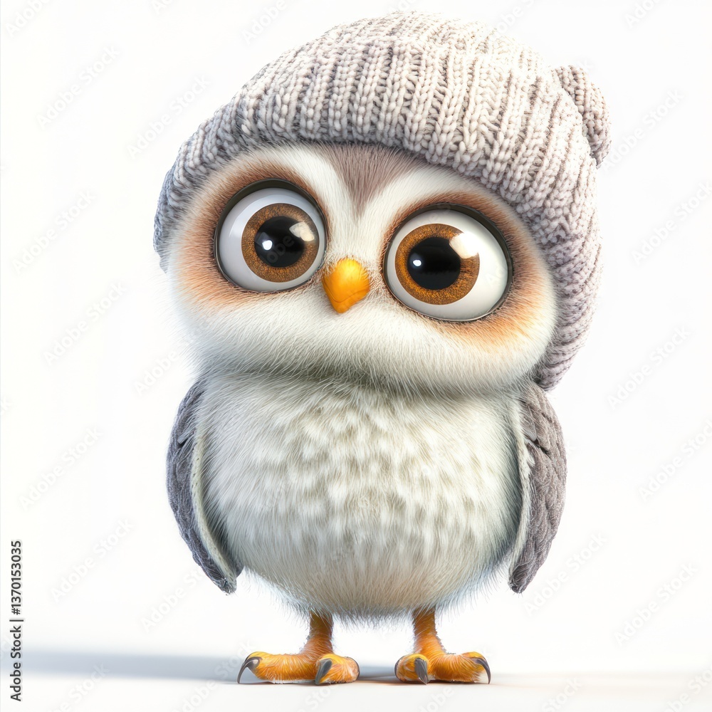 Obraz premium Cute owl wearing a knit hat