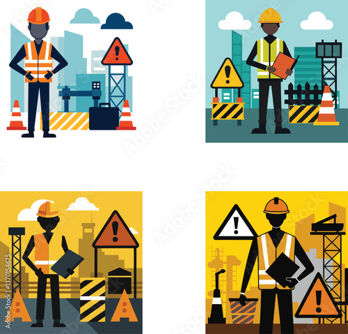 Construction Workers on a Job Site with Safety Precautions