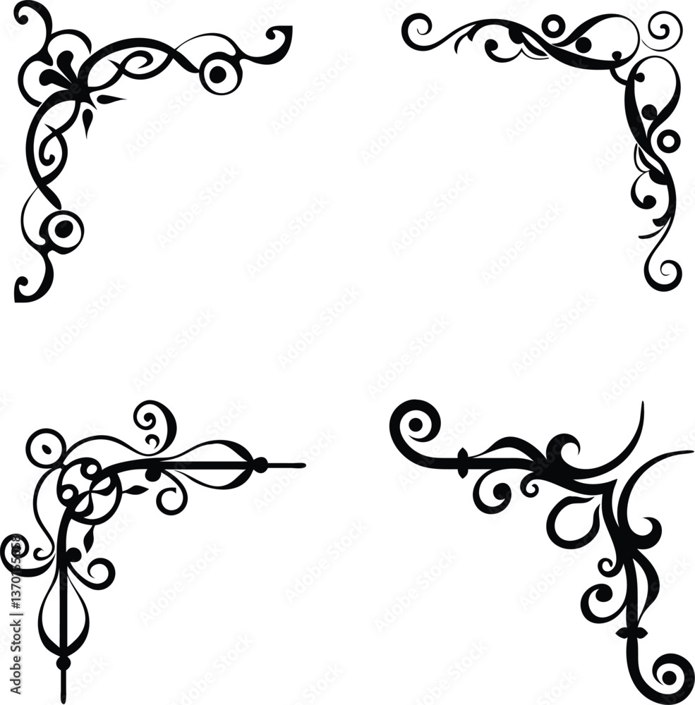 Four elegant corner flourishes for decorative design Four elegant corner flourishes for decorative design