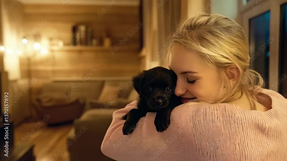 Joven con perro demostrando amor