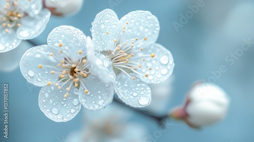 Delicate spring blossoms with water droplets