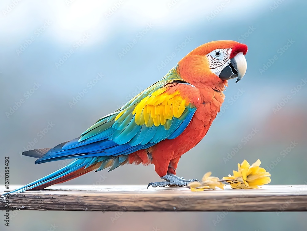 Fototapeta premium Scarlet Macaw Perched for Tropical Setting.