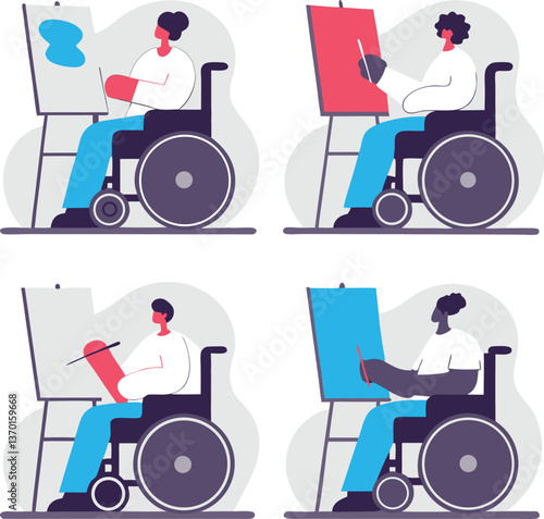 Diverse Artists in Wheelchairs Painting