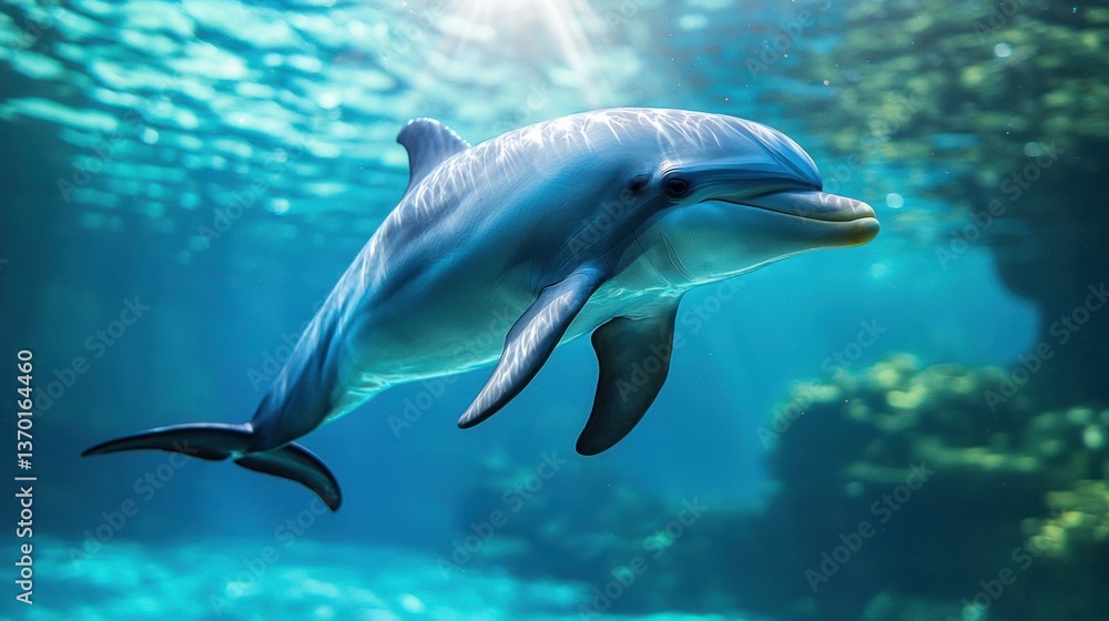 Obraz premium Playful Dolphin Swimming Gracefully in Clear Ocean Water