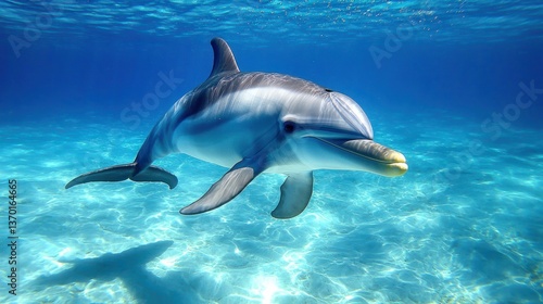 Wallpaper Mural Graceful Dolphin Swimming in Clear Blue Ocean Water Torontodigital.ca