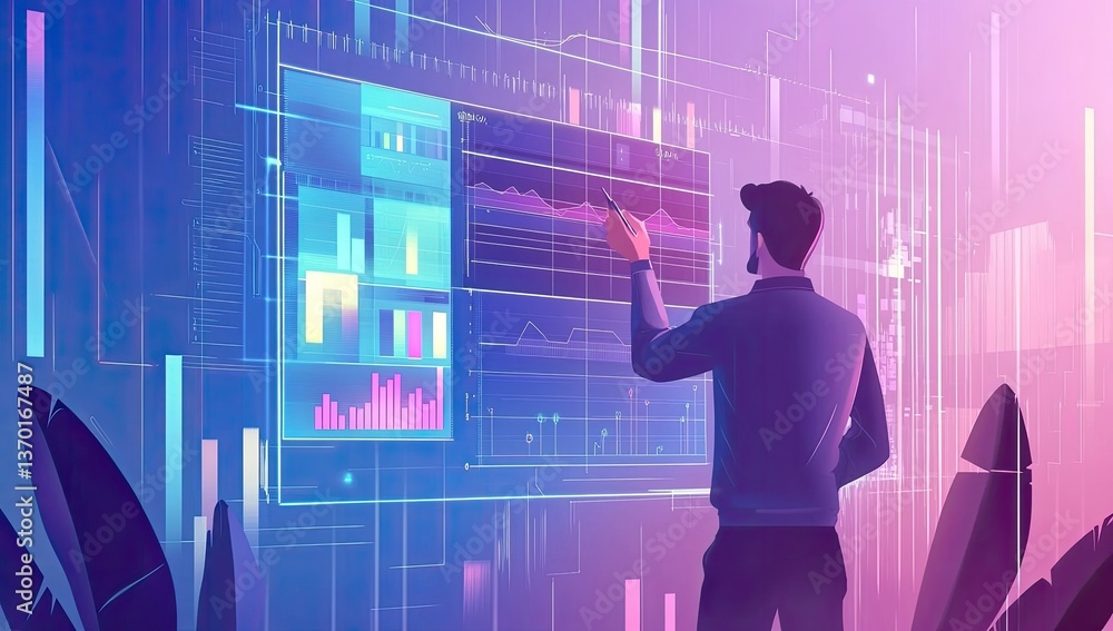 Digital data analysis visualized by a person Digital data analysis visualized by a person