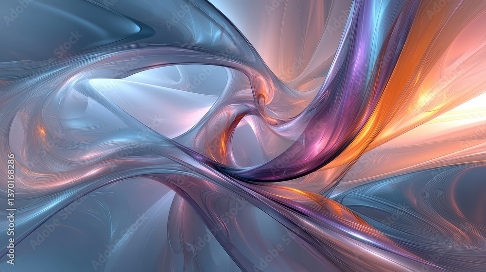 Obraz premium Abstract fluid shapes swirl in a vibrant mix of colors, creating a dynamic and ethereal atmosphere, showcasing the beauty of digital art and modern design techniques.