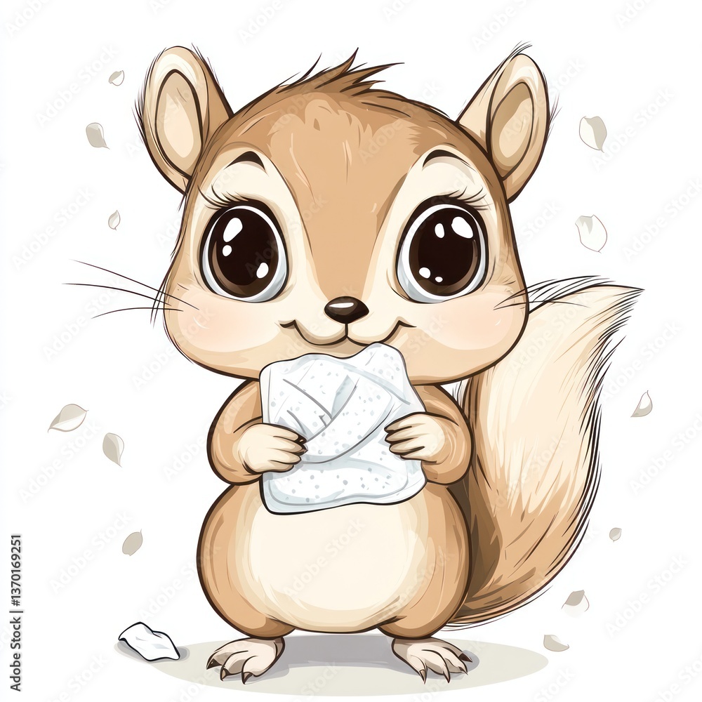Naklejka premium Cute cartoon squirrel holding a treat