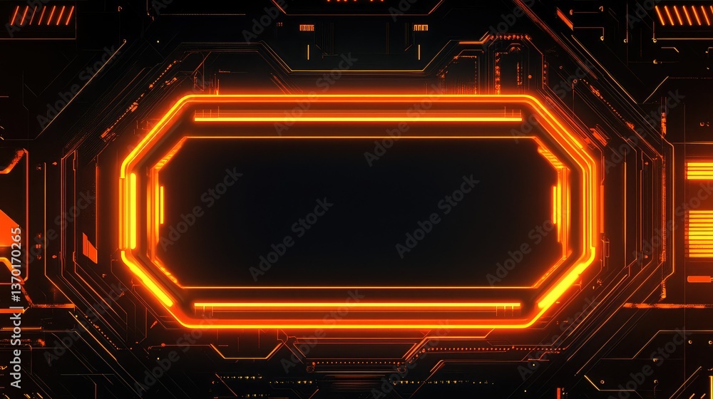 Futuristic Orange Neon Frame on Dark Circuit Pattern Background for Technology, Digital, Sci-Fi, and Modern Design Projects Futuristic Orange Neon Frame on Dark Circuit Pattern Background for Technology, Digital, Sci-Fi, and Modern Design Projects