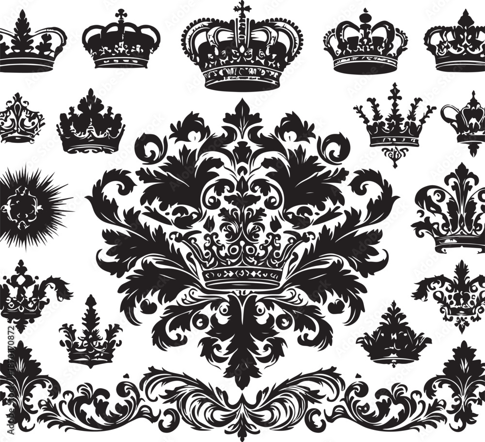 Naklejka premium Luxury Ornamental Tattoos Vintage Vector Bundle | Baroque, Royal Frames & Floral Designs 