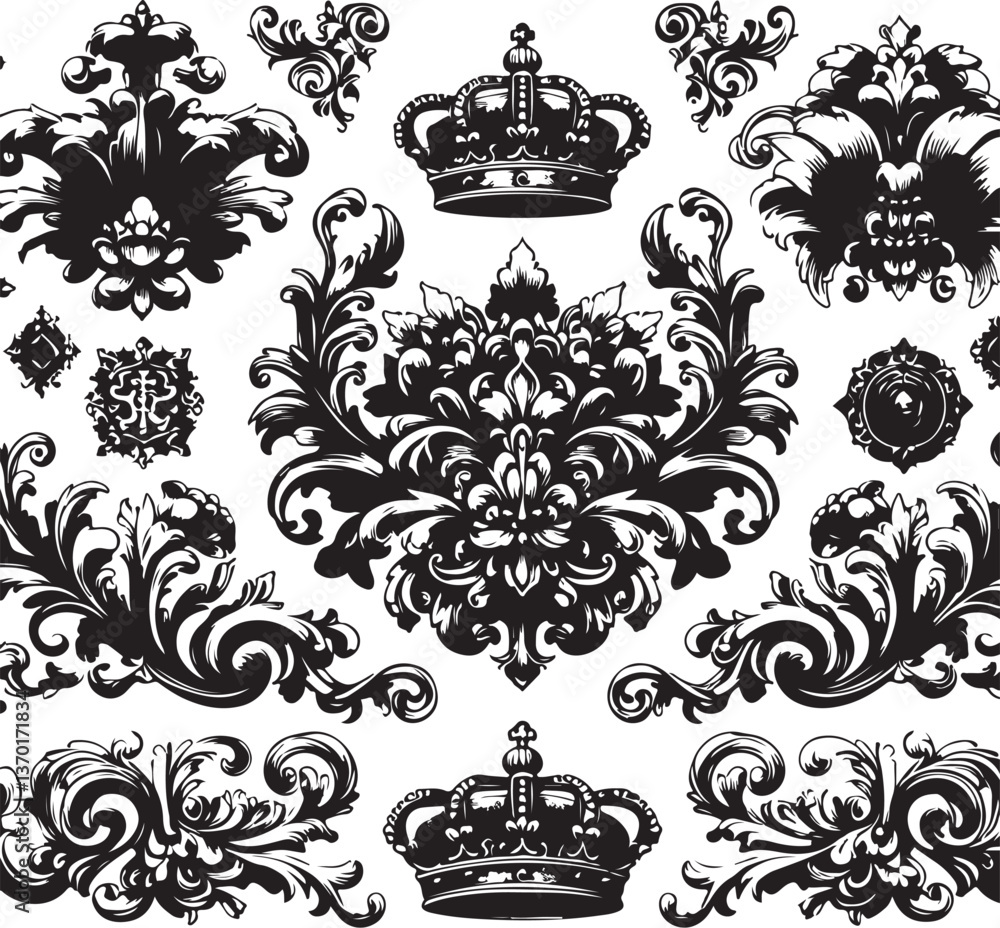 Naklejka premium Luxury Ornamental Tattoos Vintage Vector Bundle | Baroque, Royal Frames & Floral Designs