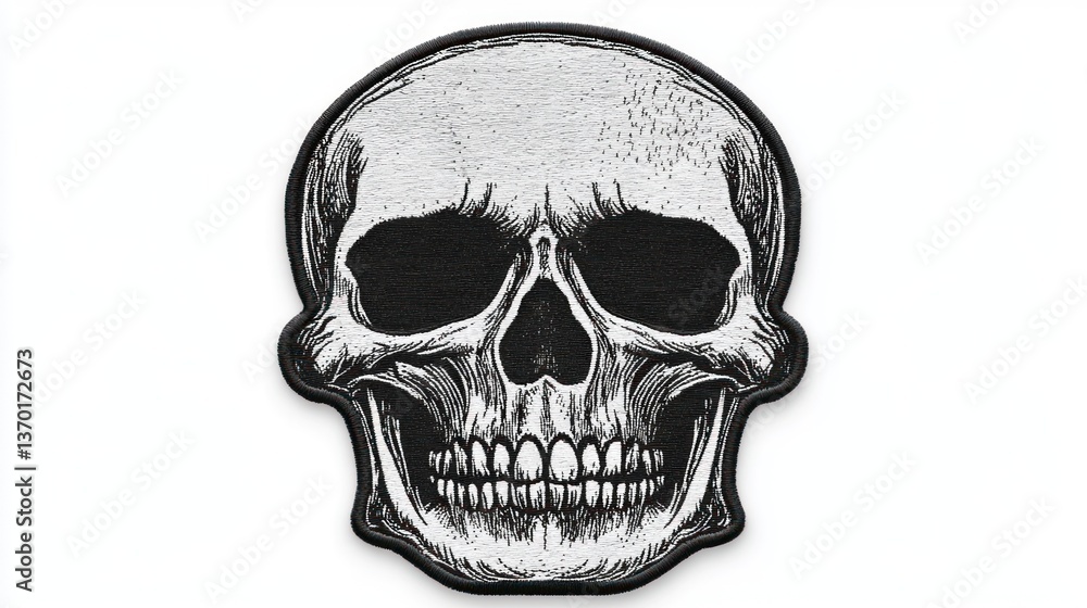 Fototapeta premium Black and White Embroidered Patch Mockup Isolated on White Background for Textile Design and Apparel Branding, Custom Embroidery Mockup for Fashion and Design Mockups