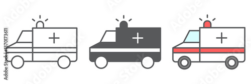 Ambulance icon collection, transportation and vehicle, ambulance car vector icon set, vector graphics, editable stroke outline sign, eps 10
