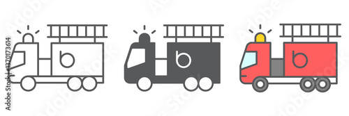 Fire engine icon collection, transportation and vehicle, fire truck vector icon set, vector graphics, editable stroke outline sign, eps 10