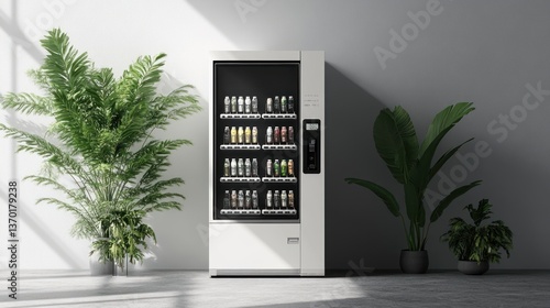 Black and White Vending Machine Mockup on White Background