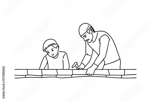 Construction Worker Mentoring Apprentice Bricklaying Skill Transfer