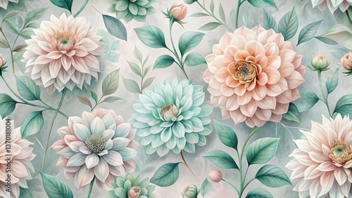 Serene Pastel Dahlias in a Botanical Garden Setting An Exquisite Floral Tapestry