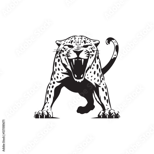 Agressive Cheetah  Vector Animal Illustration Silhouette