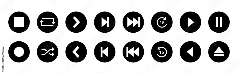 Vector isolated Music Player interface icon set in black color Vector isolated Music Player interface icon set in black color