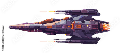 Futuristic spaceship vector - flat style icons set for sci-fi design elements.