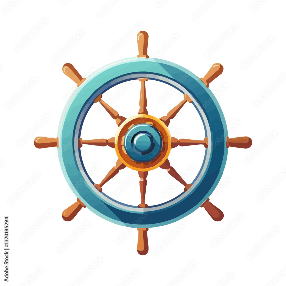 Nautical helm steering wheel icon set, flat vector.