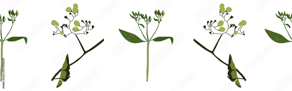 Fototapeta premium Leaves border on a white background. Hand-drawn illustration. Perfect for spring and summer.