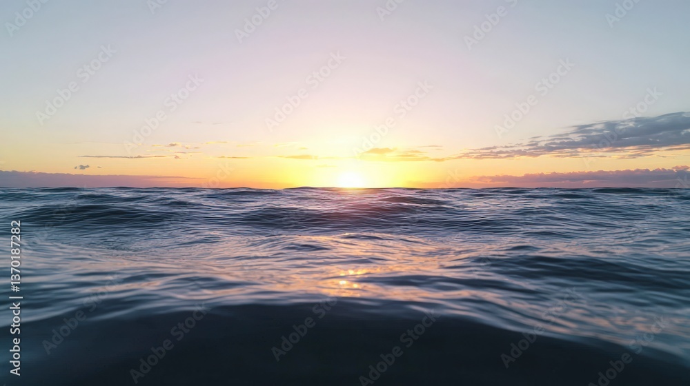 Fototapeta premium Serene Ocean Sunset Golden Hour Light on Calm Waves