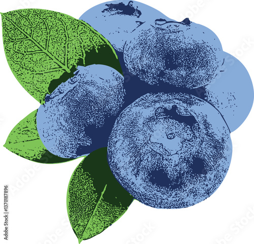 A realistic yet stylized depiction of a small handful of blueberries with attached leaves, emphasizing the natural beauty and freshness of these antioxidant-rich fruits.