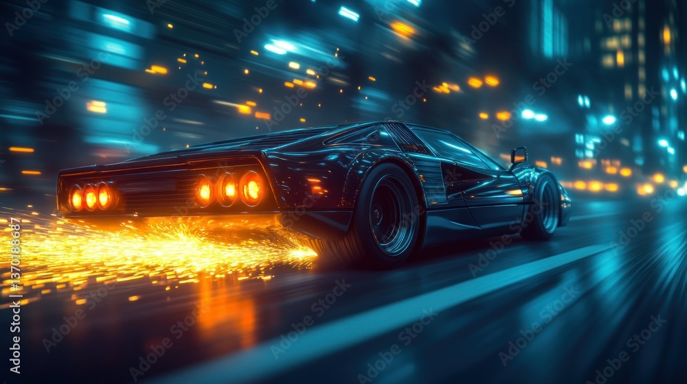Fototapeta premium Fast sports car night city racing