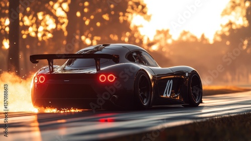 Wallpaper Mural Fast sports car racing at sunset Torontodigital.ca