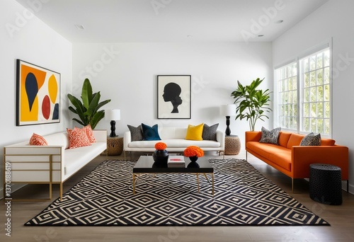 A living room filled with furniture and a large window.