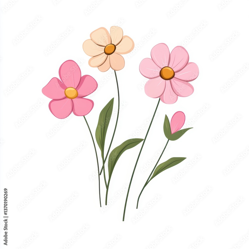 Naklejka premium Simple Floral Illustration on White Background