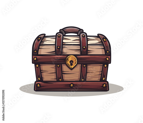 Treasure chest with lock and metal details, flat style icons set, vector.