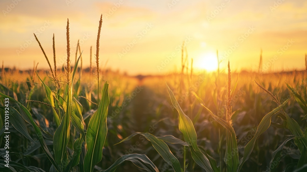 Fototapeta premium Golden cornfield at sunset