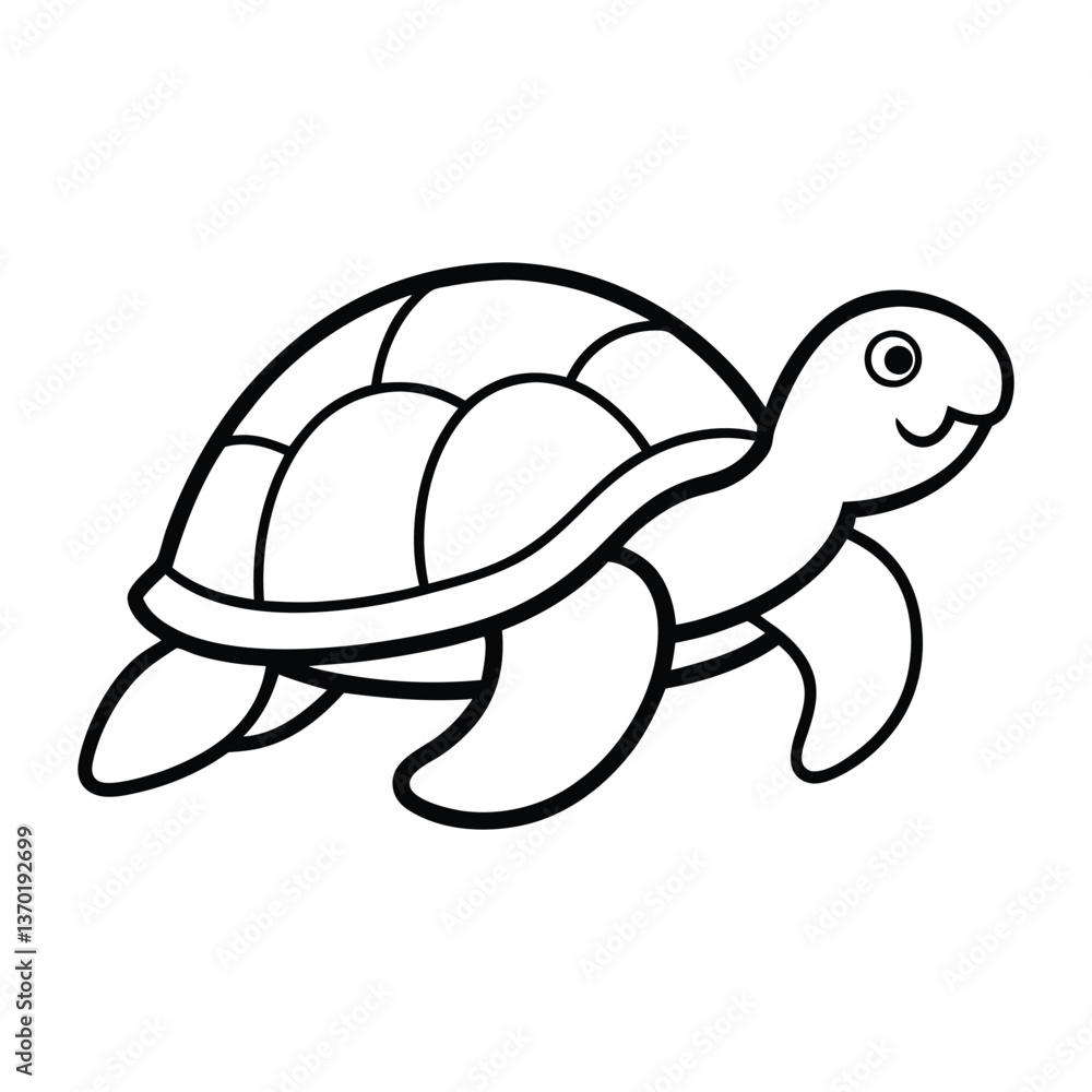 Fototapeta premium Simple Line Drawing of a Smiling Turtle for Coloring 