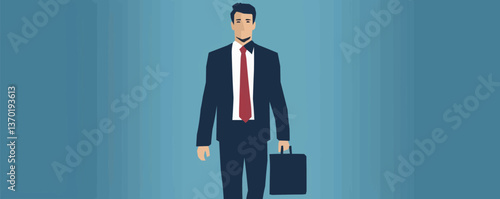 Business professional with briefcase in suit - flat icons set - vector.