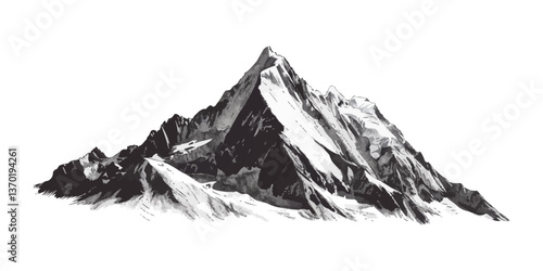 Snow-capped mountain peaks in monochrome style, flat icons set, vector.