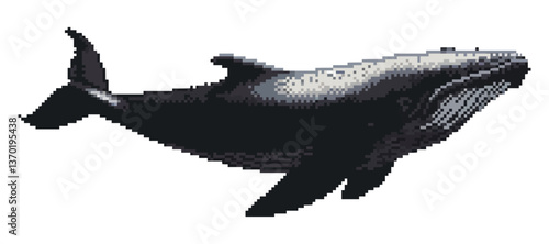 Humpback whale pixel art illustration – flat style, vector icons set.