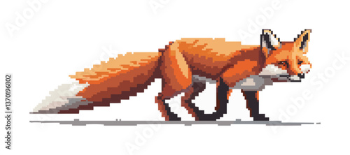 Pixel art fox icon set, flat design, vector.