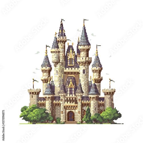 Enchanted medieval castle vector in flat style icon set.
