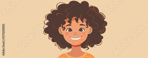 Smiling child with curly hair in flat style icons set - vector.
