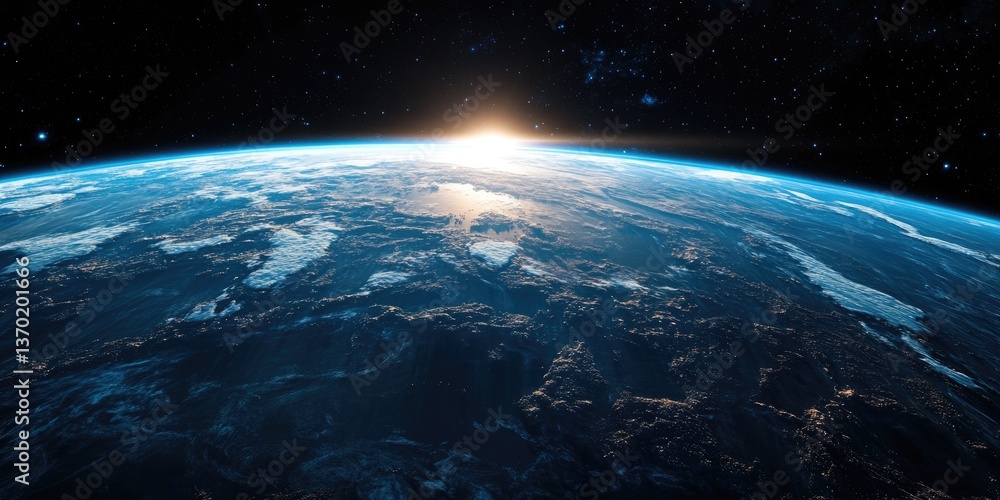Fototapeta premium Earth Sunrise From Space: A Panoramic View of Our Planet