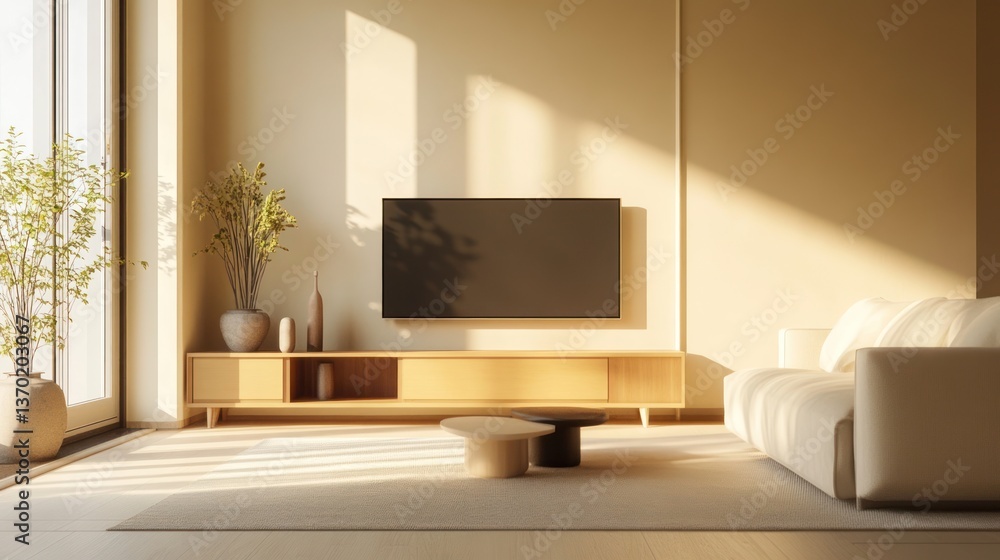 Obraz premium Modern Beige Living Room with TV