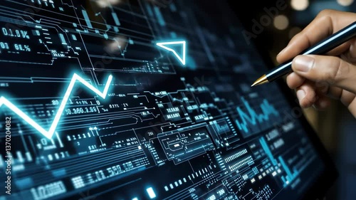 Wallpaper Mural Hand illustrating data analysis on digital interface to showcase upward trends in statistics at a tech conference Torontodigital.ca