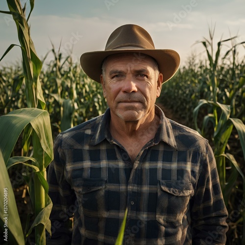 Portrait of a farmer in a corn field.