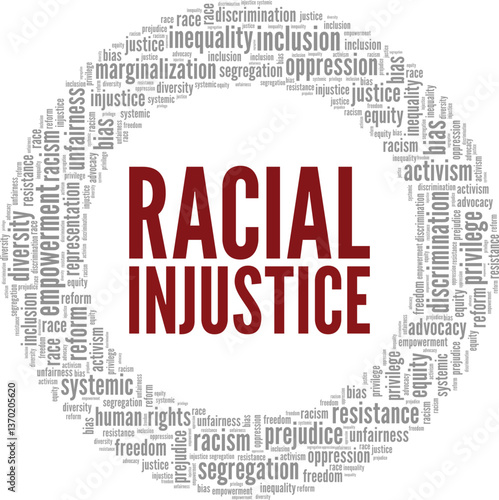 Racial Injustice word cloud conceptual design isolated on white background.