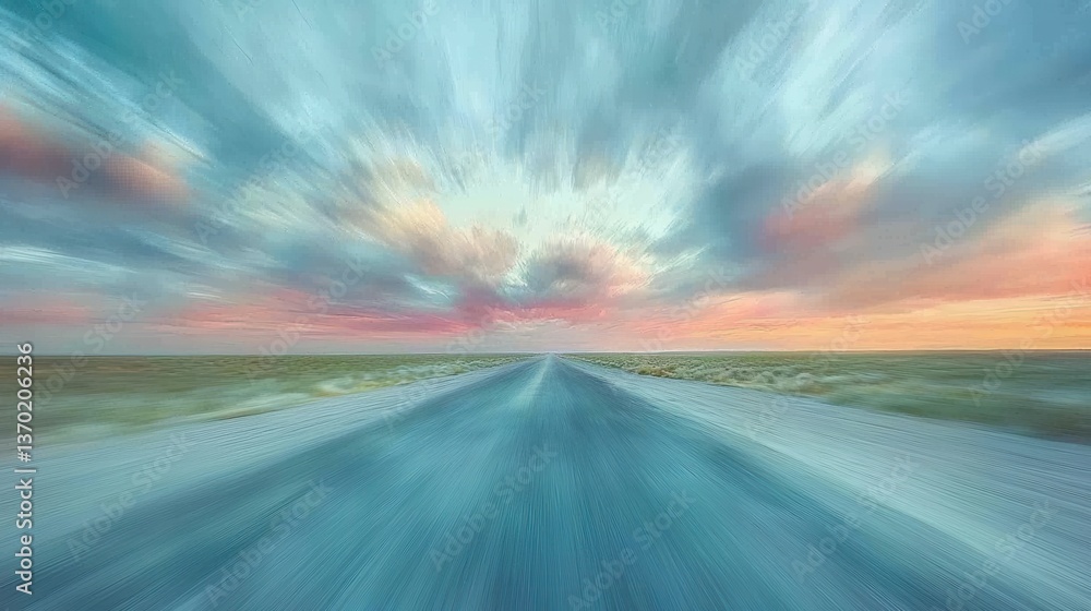 Stunning Sunset Over Scenic Open Road with Colorful Sky Effects Stunning Sunset Over Scenic Open Road with Colorful Sky Effects